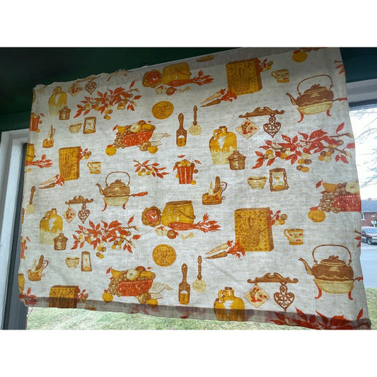 Vintage 70s curtain, orange kitchen appliances