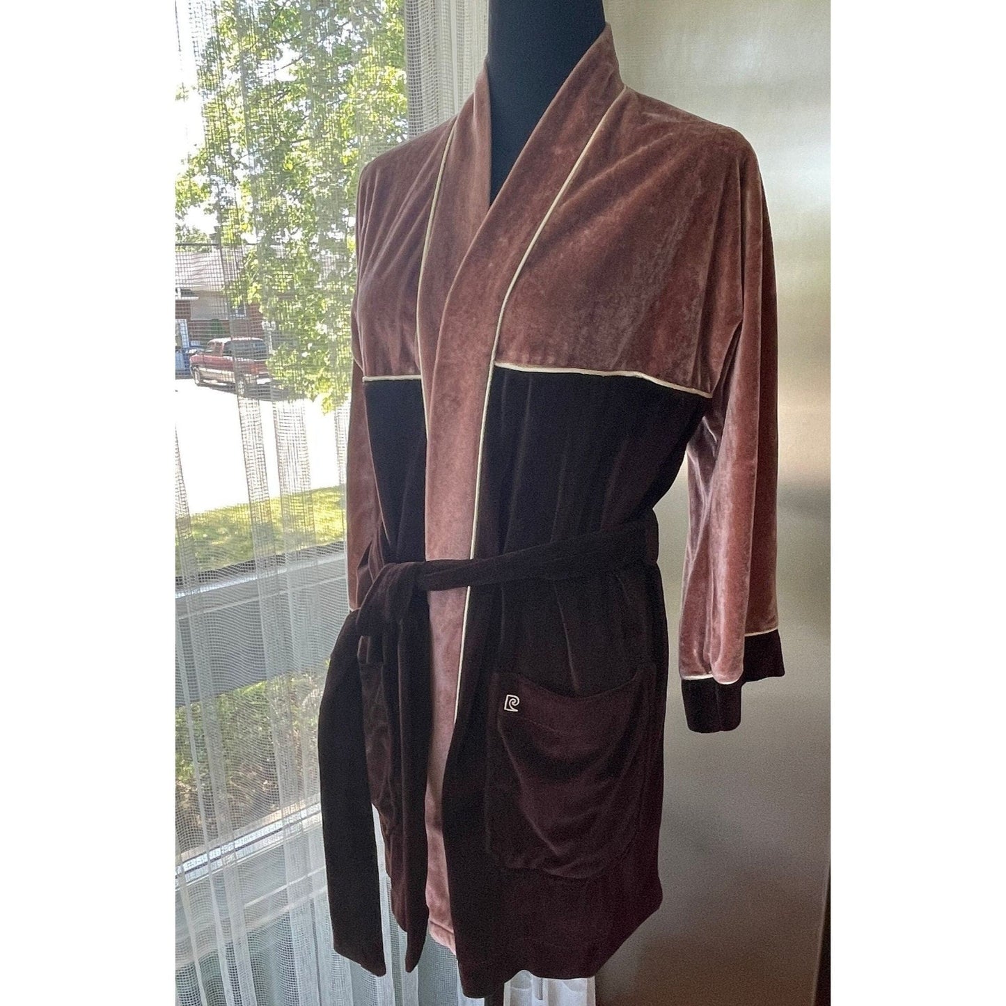 Vintage 1970s bathrobe, Pierre Cardin men's robe, chocolate brown velvet