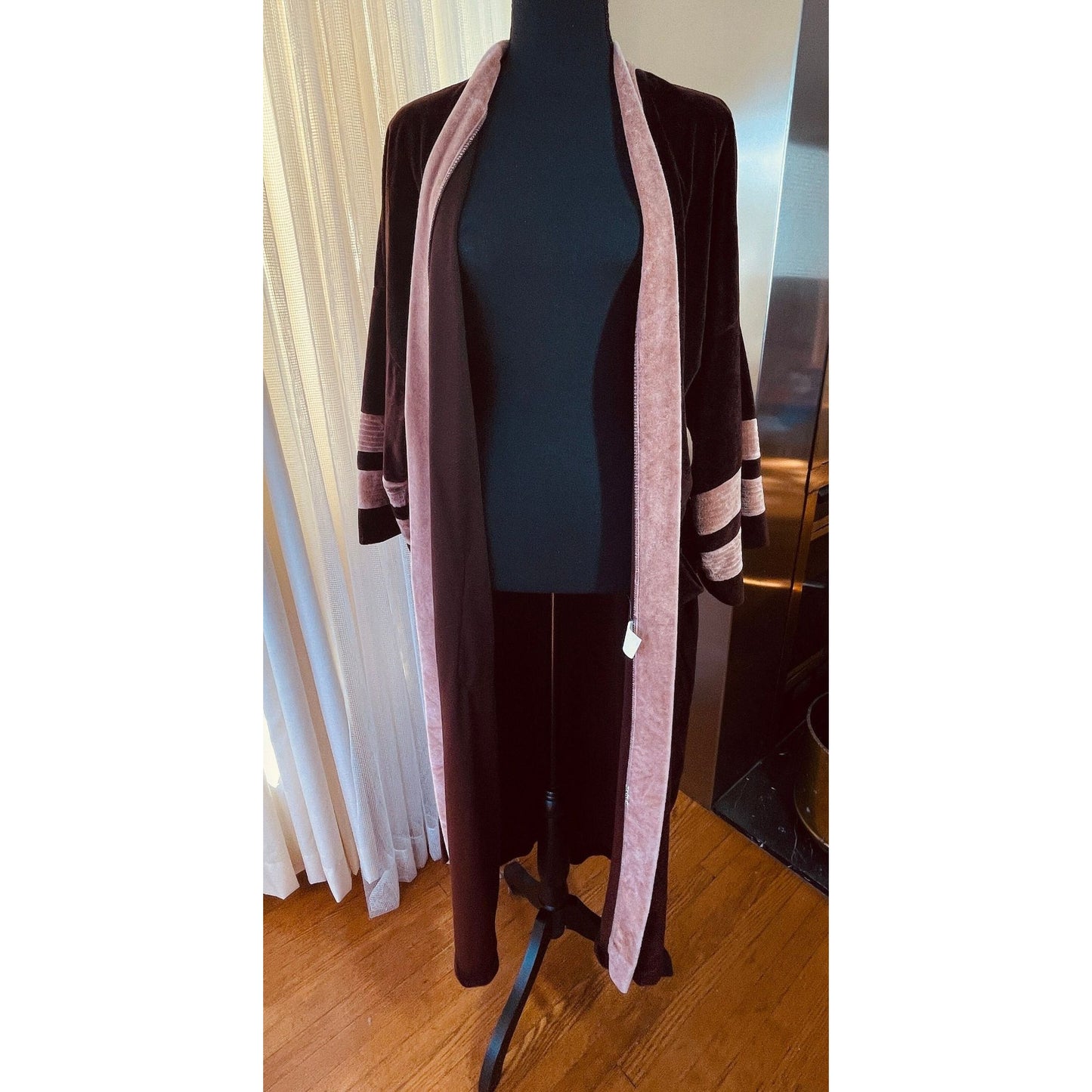 Vintage 1970s bathrobe, chocolate brown velvet, Pierre Cardin