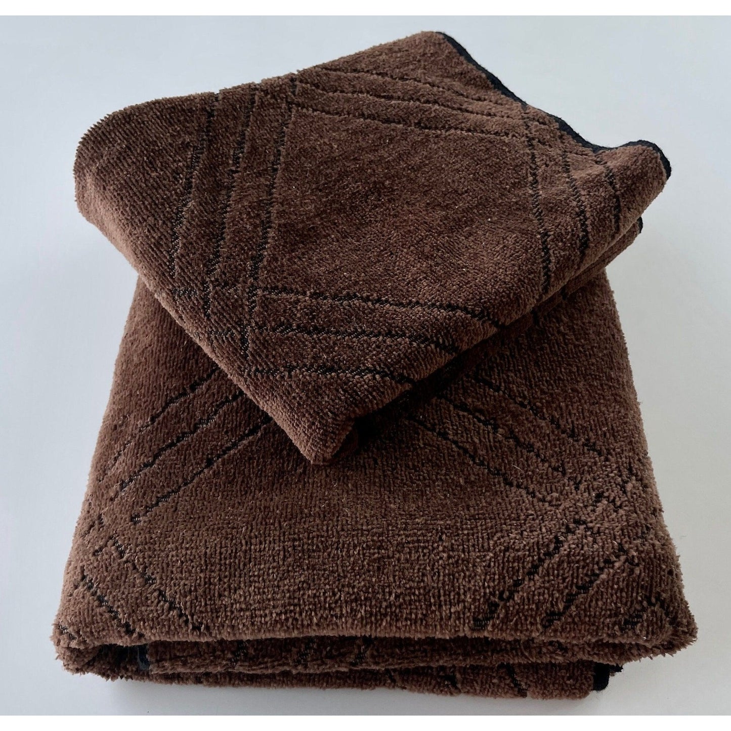 Vintage 80s bath towel and hand towel set, chocolate brown, Lady Pepperell