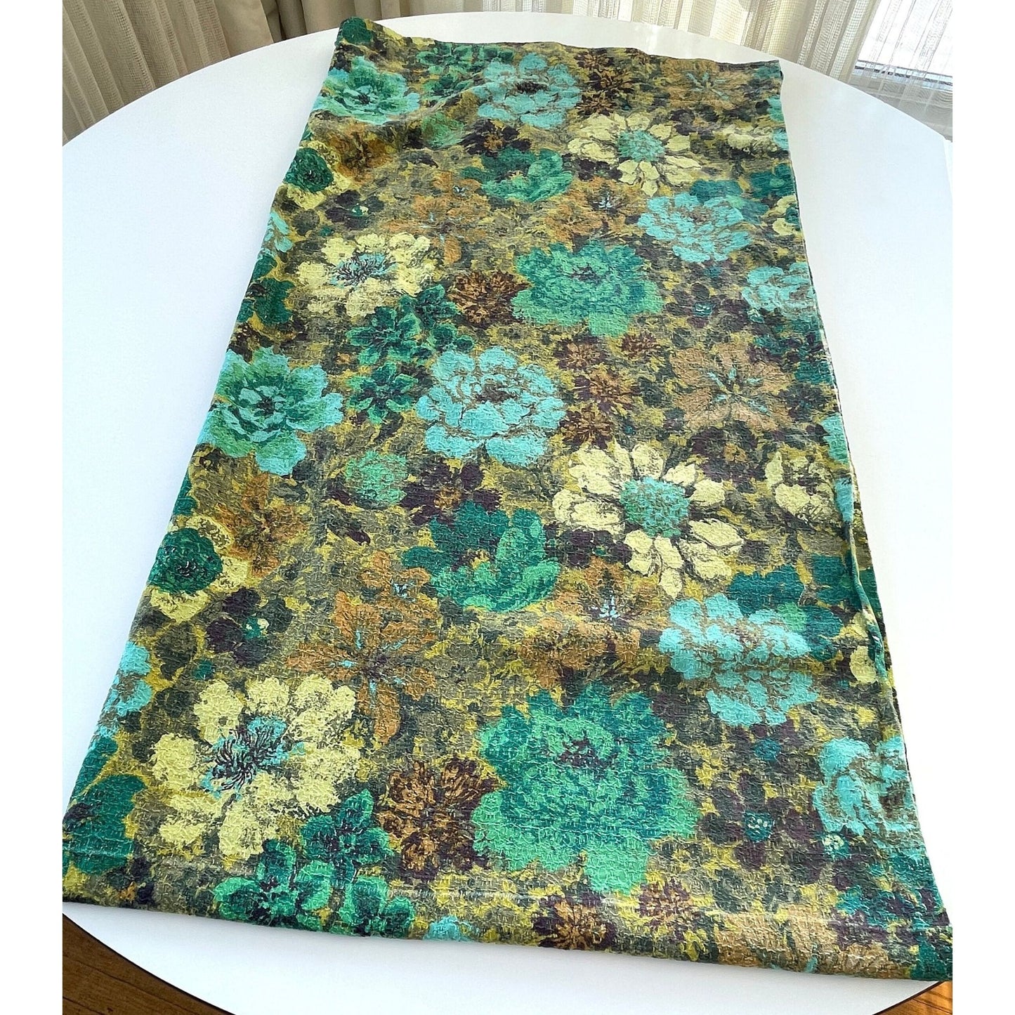 Vintage 50s barkcloth green flowers curtain