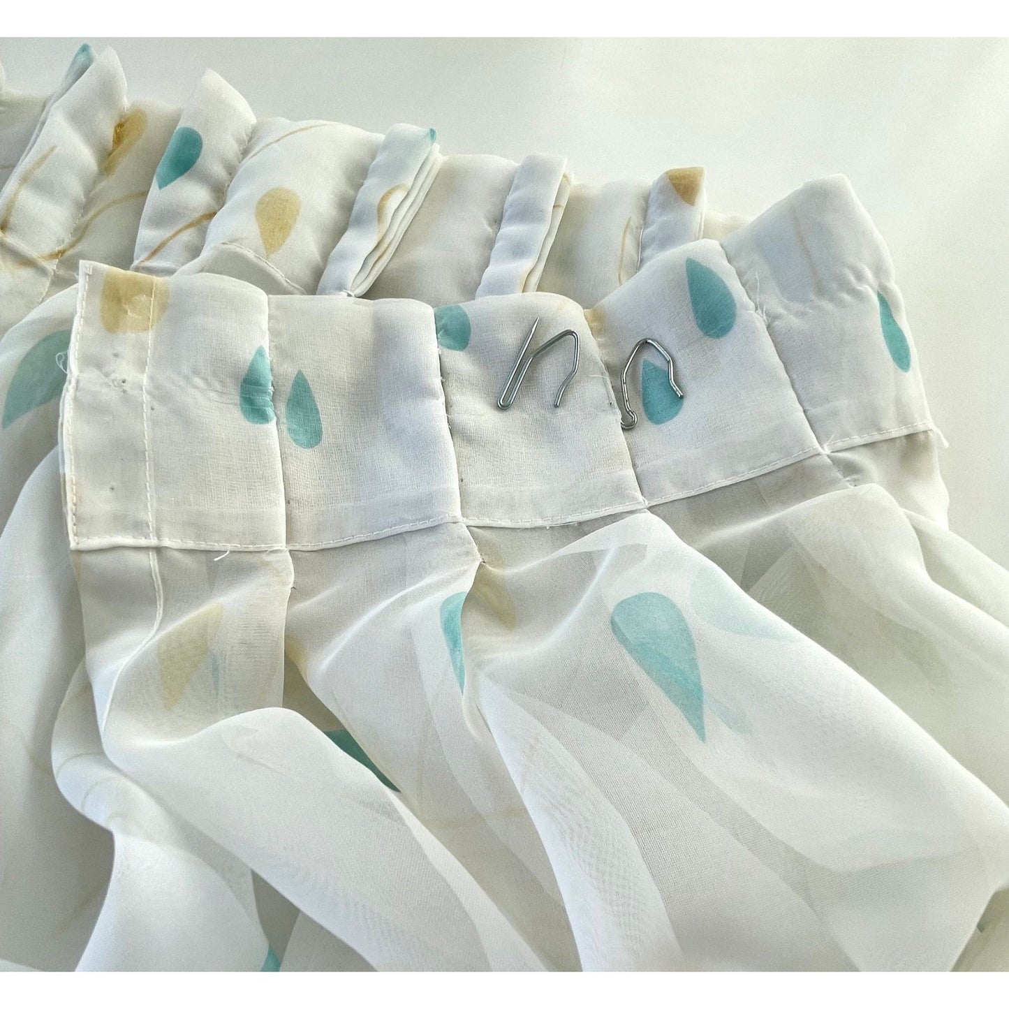 Vintage 50s kitchen curtain, teal yellow white