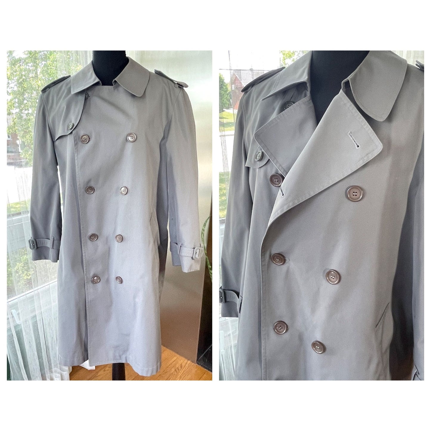 Vintage 90s wool lined trench coat, grey, London Fog
