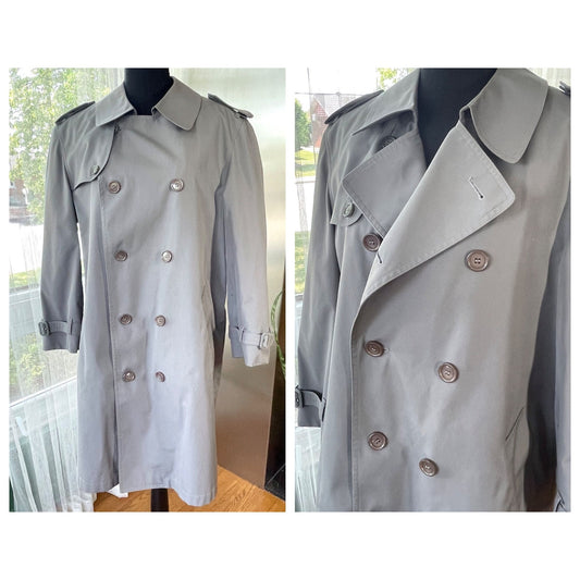 Vintage 90s wool lined trench coat, grey, London Fog