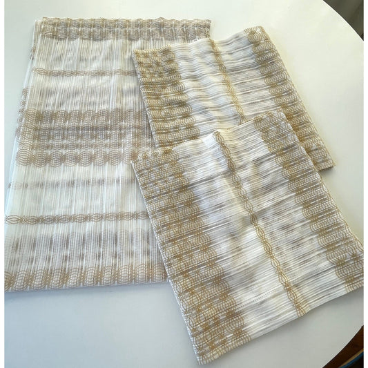Vintage 60s curtains or valance, white and beige/gold wave pattern