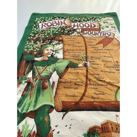 Vintage 60s Robin Hood Country tea towel, designed by Clive Mayor