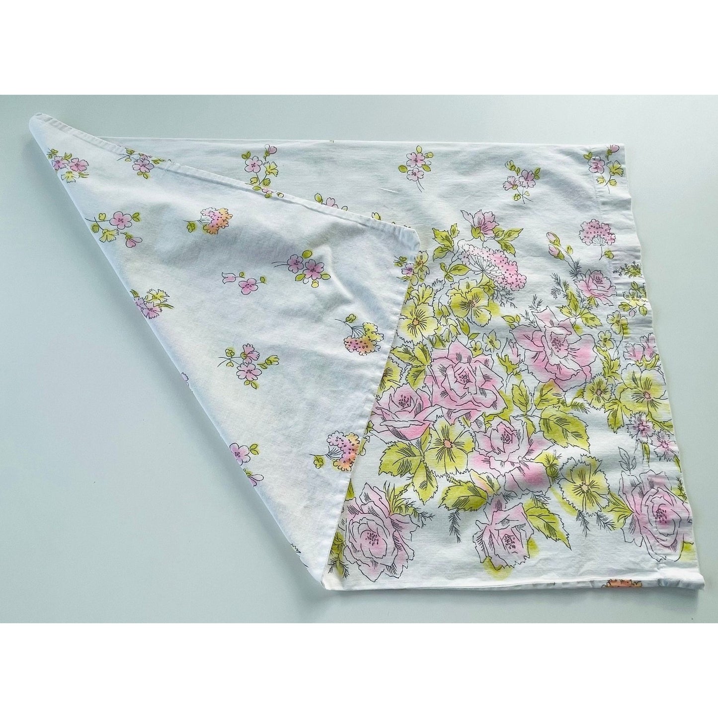 Vintage 70s pillowcase, pink and yellow flowers