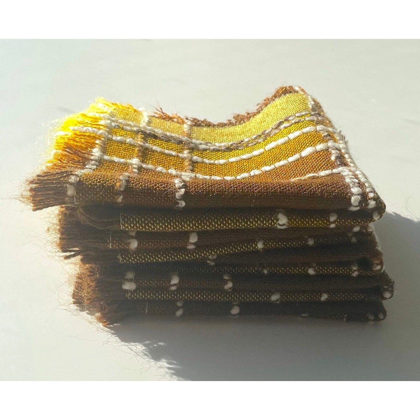 Vintage 80s woven napkins brown and yellow, set of 5