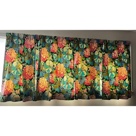Vintage 60s pleated curtain, hydrangea large floral