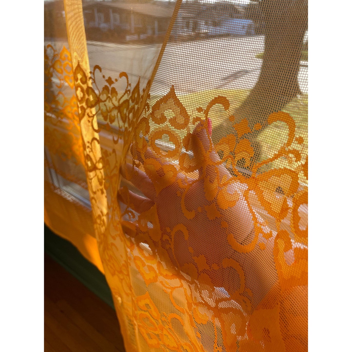 Vintage 70s orange mesh curtain