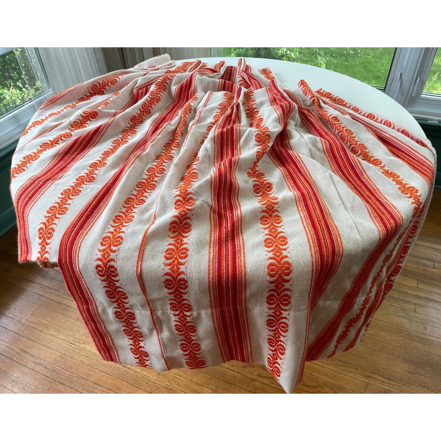 Vintage 70s pleated curtain, red, orange vertical stripes