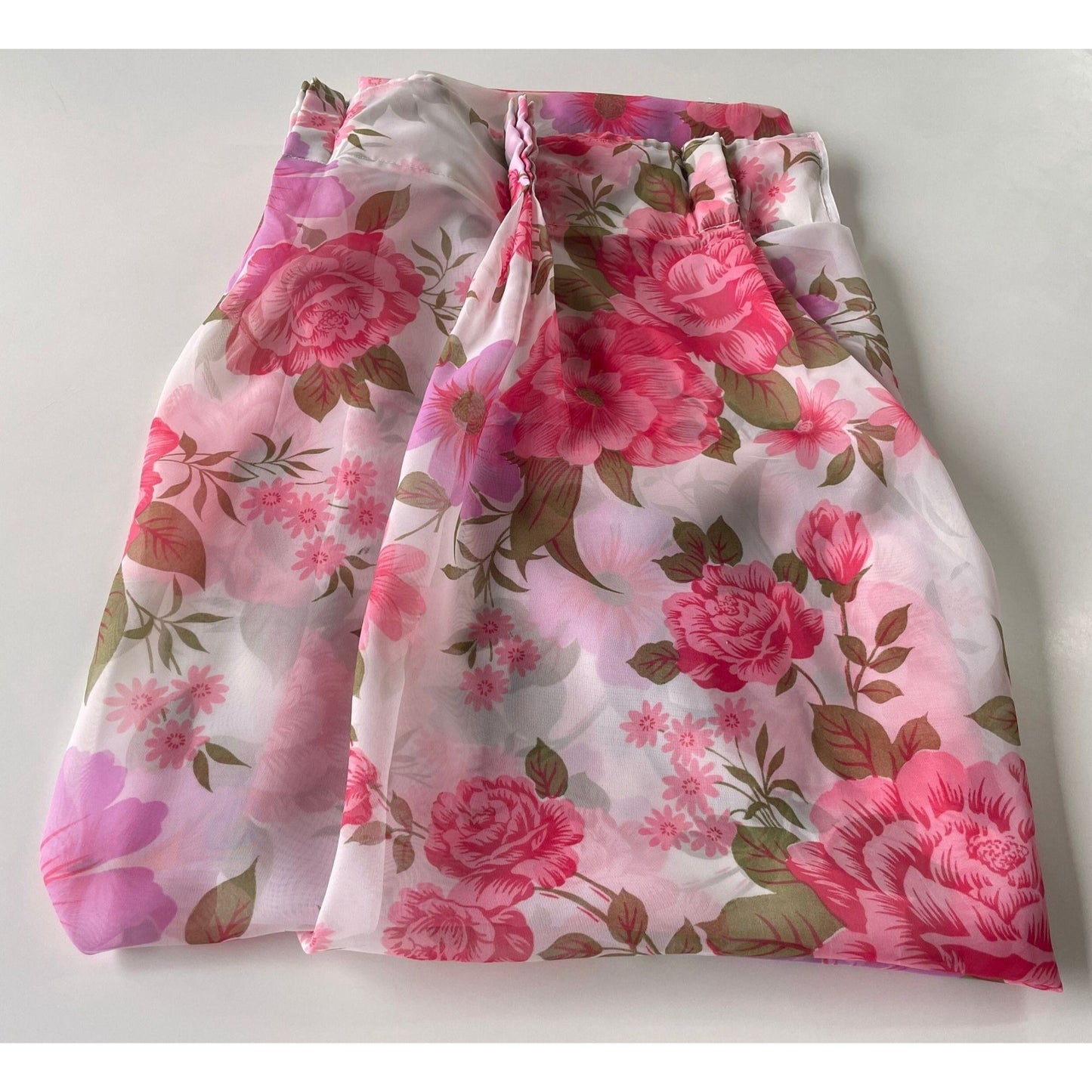 Vintage 50s sheer pink floral pleated curtain