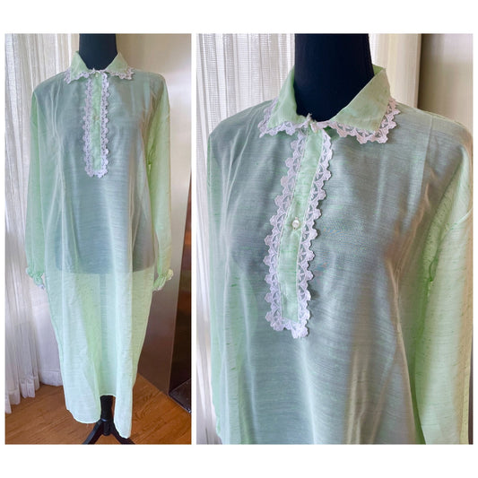 Vintage 1950s peignoir, mint green, Confezioni Maliarda Italy