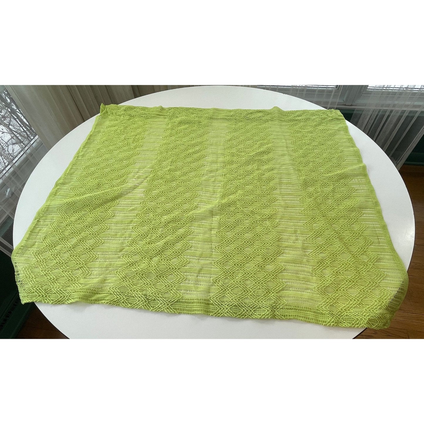 Vintage 70s mesh green sheer curtain