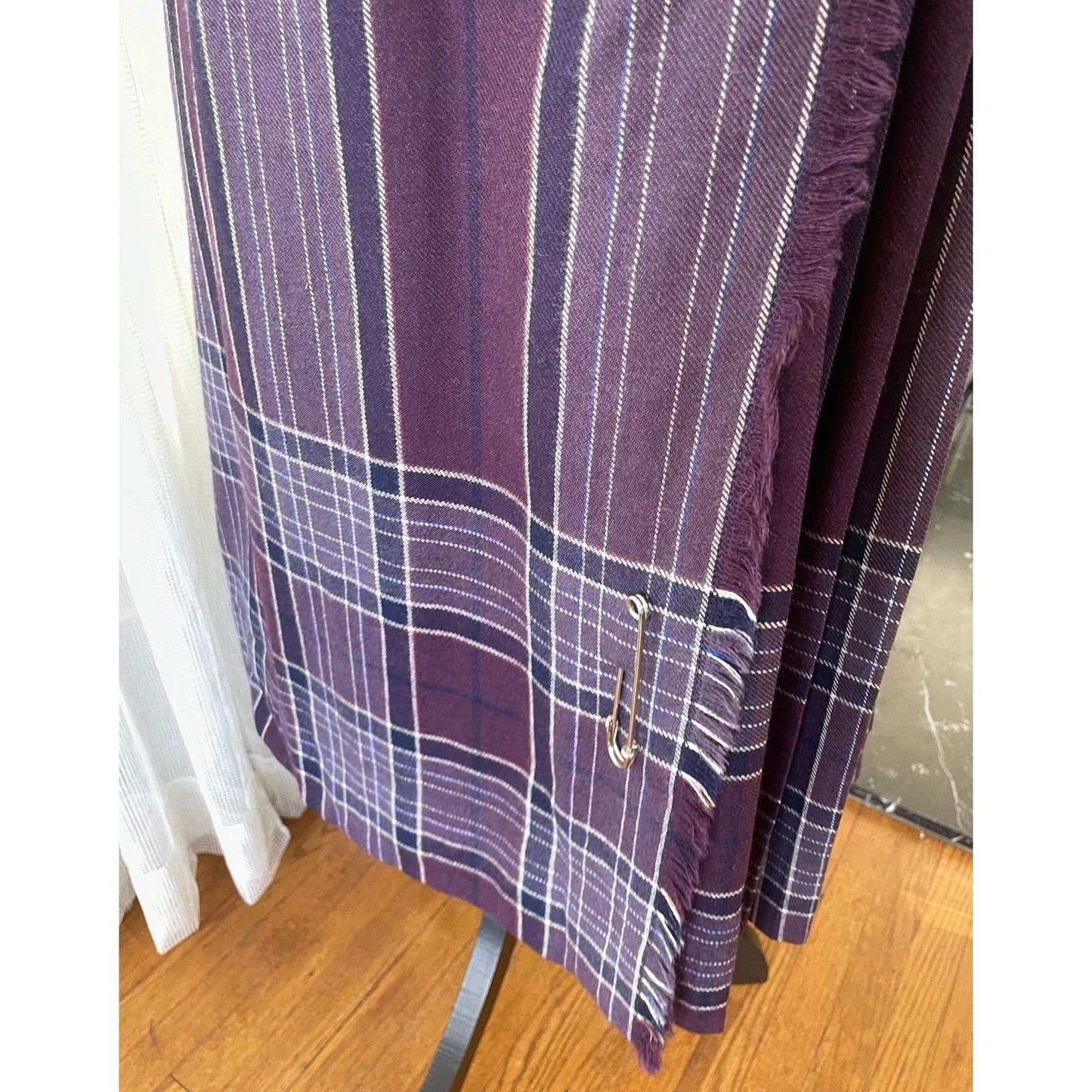 Vintage 80s pleated skirt, purple plaid new with original tag, 100% wool