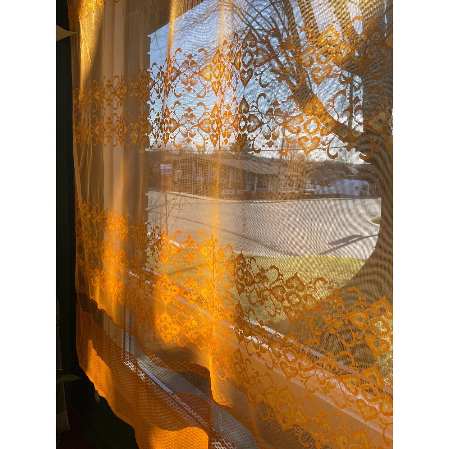 Vintage 70s orange mesh curtain
