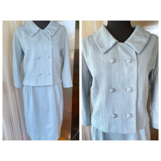 Vintage two pieces set, light blue jacket & straight skirt, AlJean