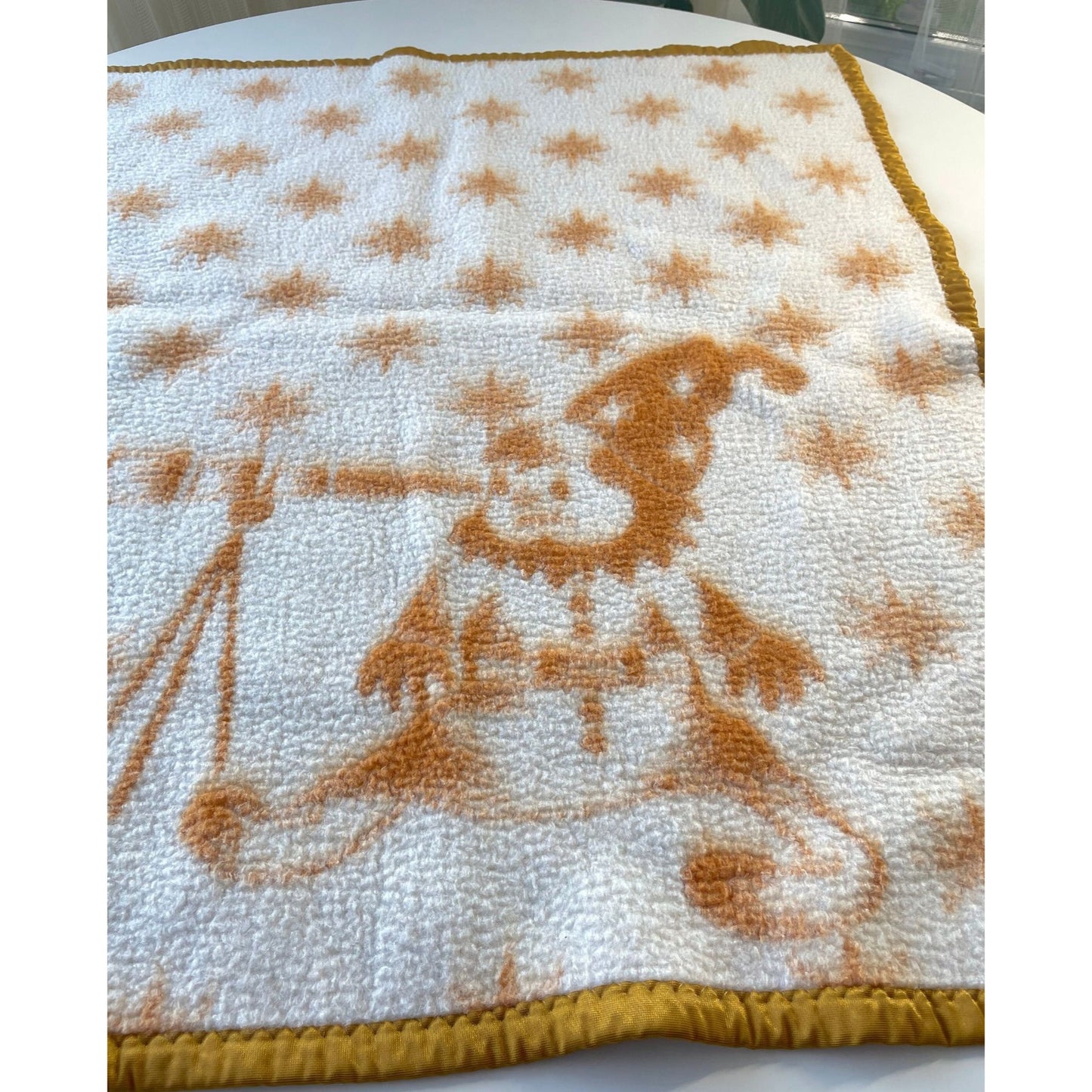 Vintage baby blanket, reversible fleece with satin trim