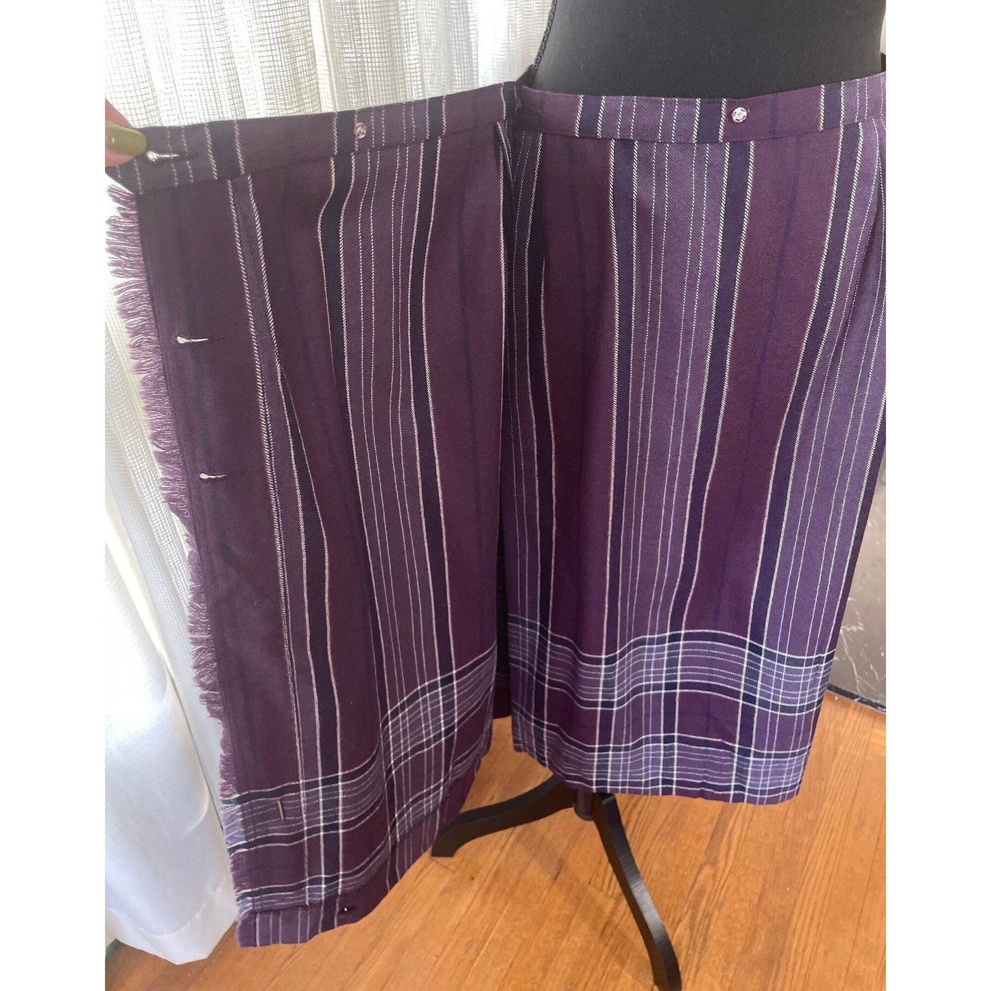 Vintage 80s pleated skirt, purple plaid new with original tag, 100% wool