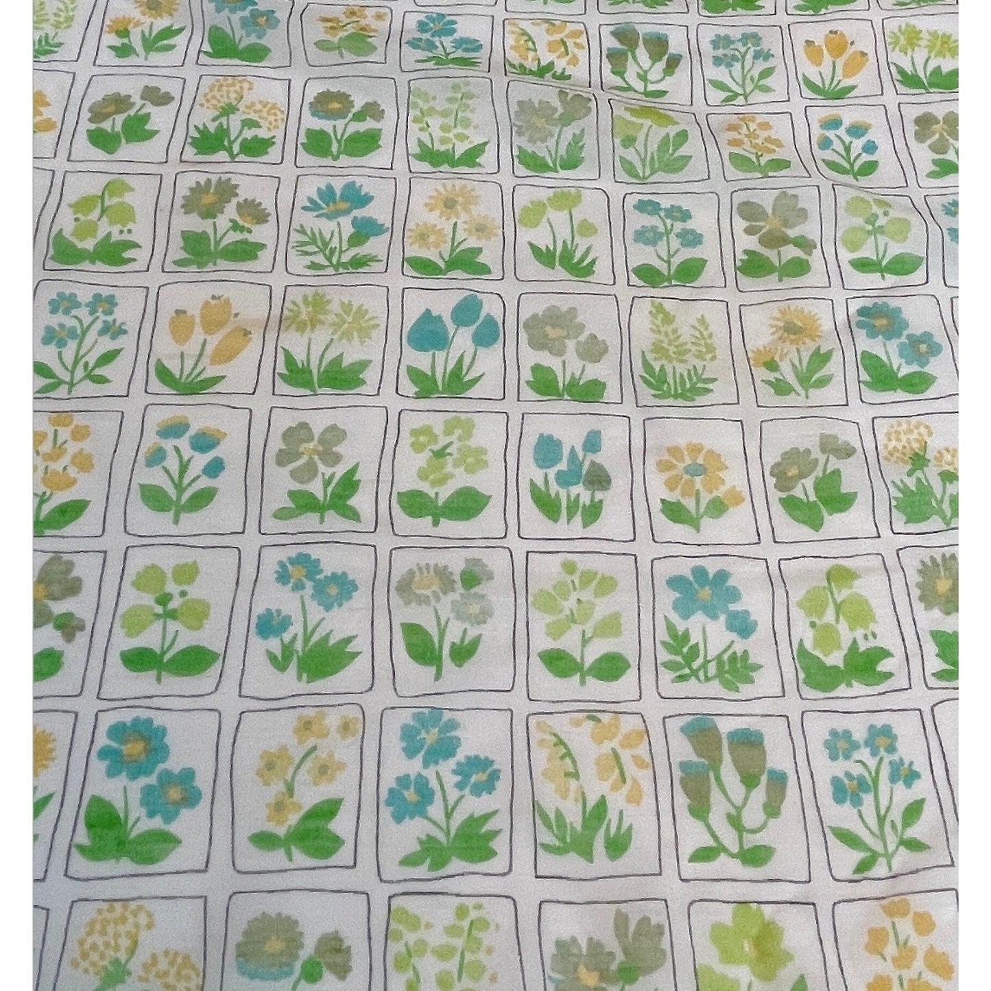 Vintage 80s curtains, sheer green yellow floral, pair with tiebacks