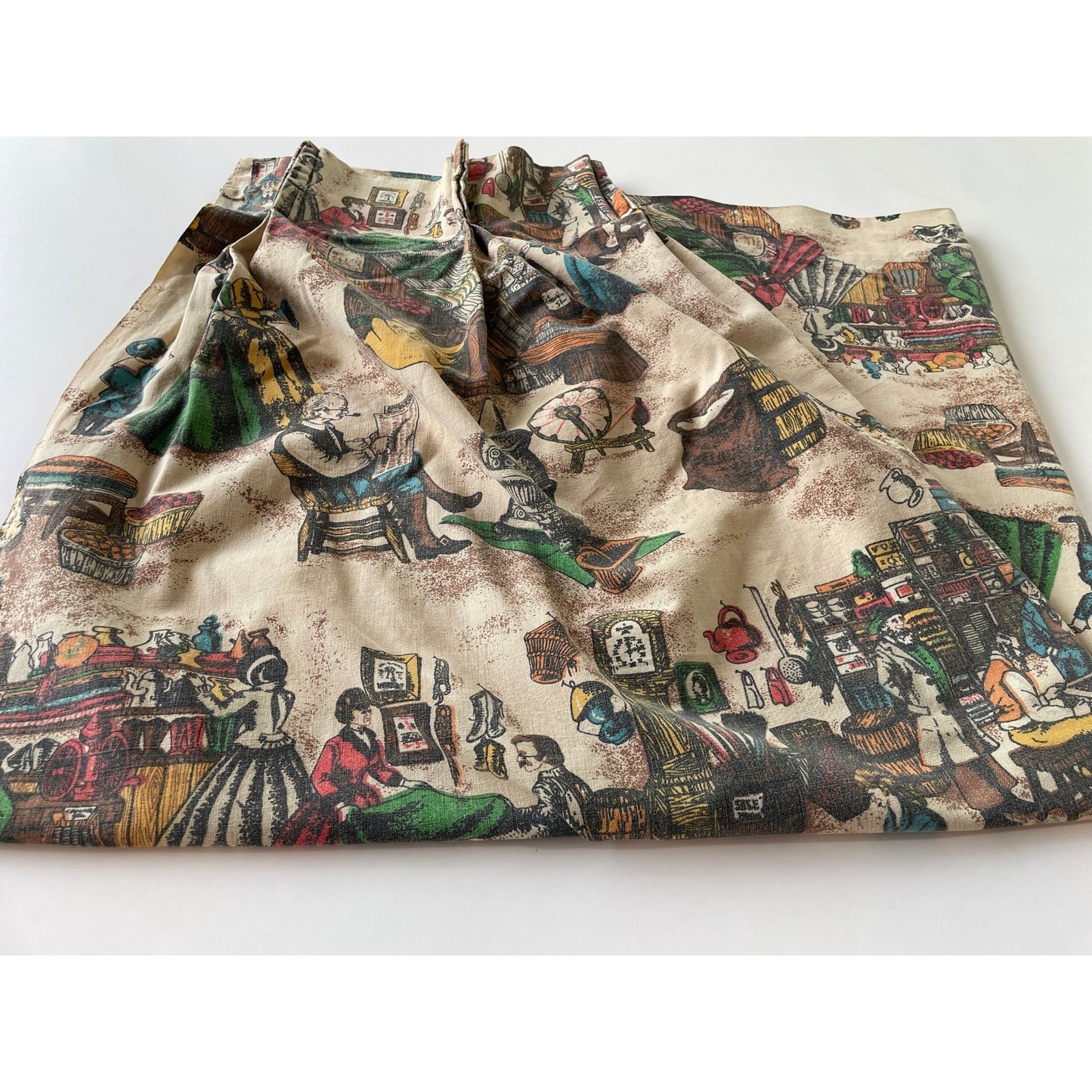 Vintage 60s pleated curtain, old general store country pattern