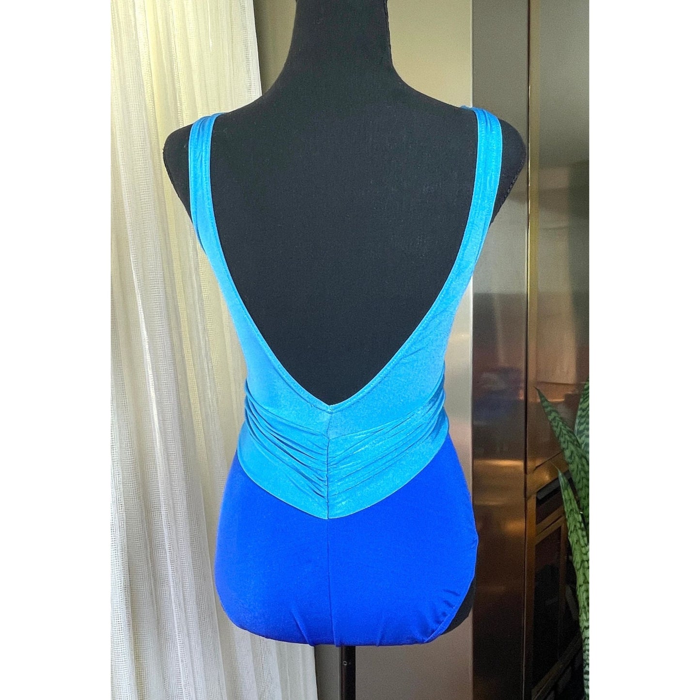 Vintage 70s bathing suit, one piece blue swimsuit, Sea Queen