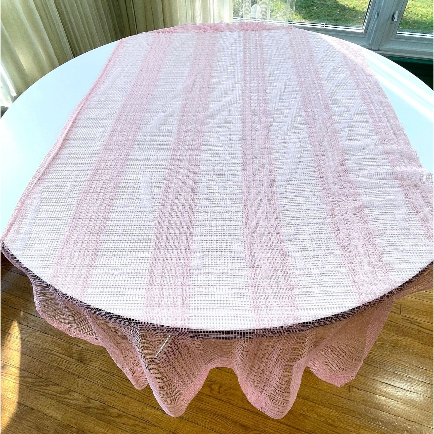 Vintage 80s curtain, blush pink mesh