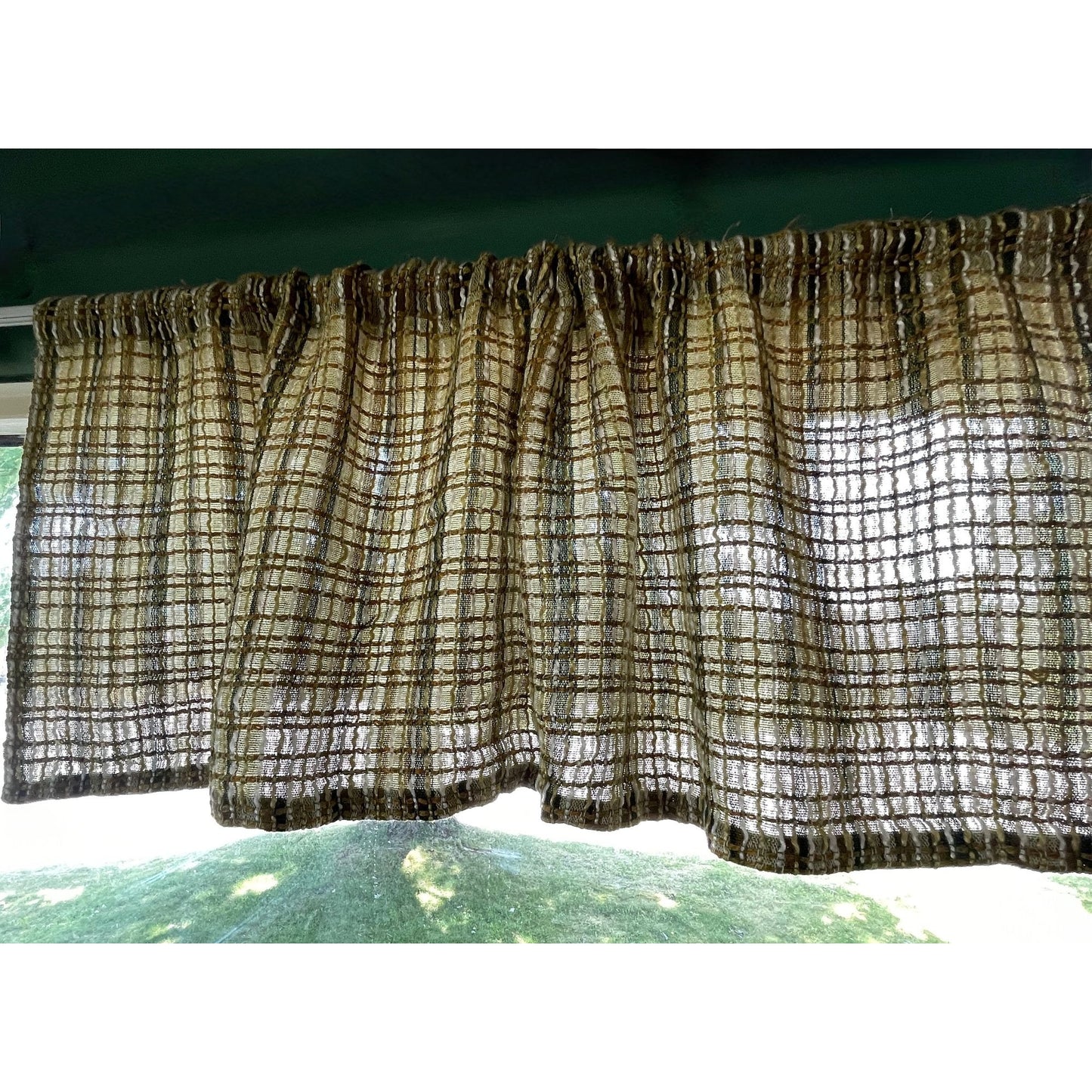 Vintage 70s curtain, olive and forest green valance