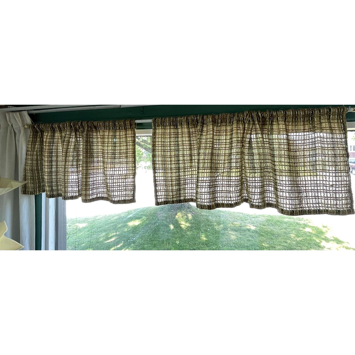 Vintage 70s curtain, olive and forest green valance