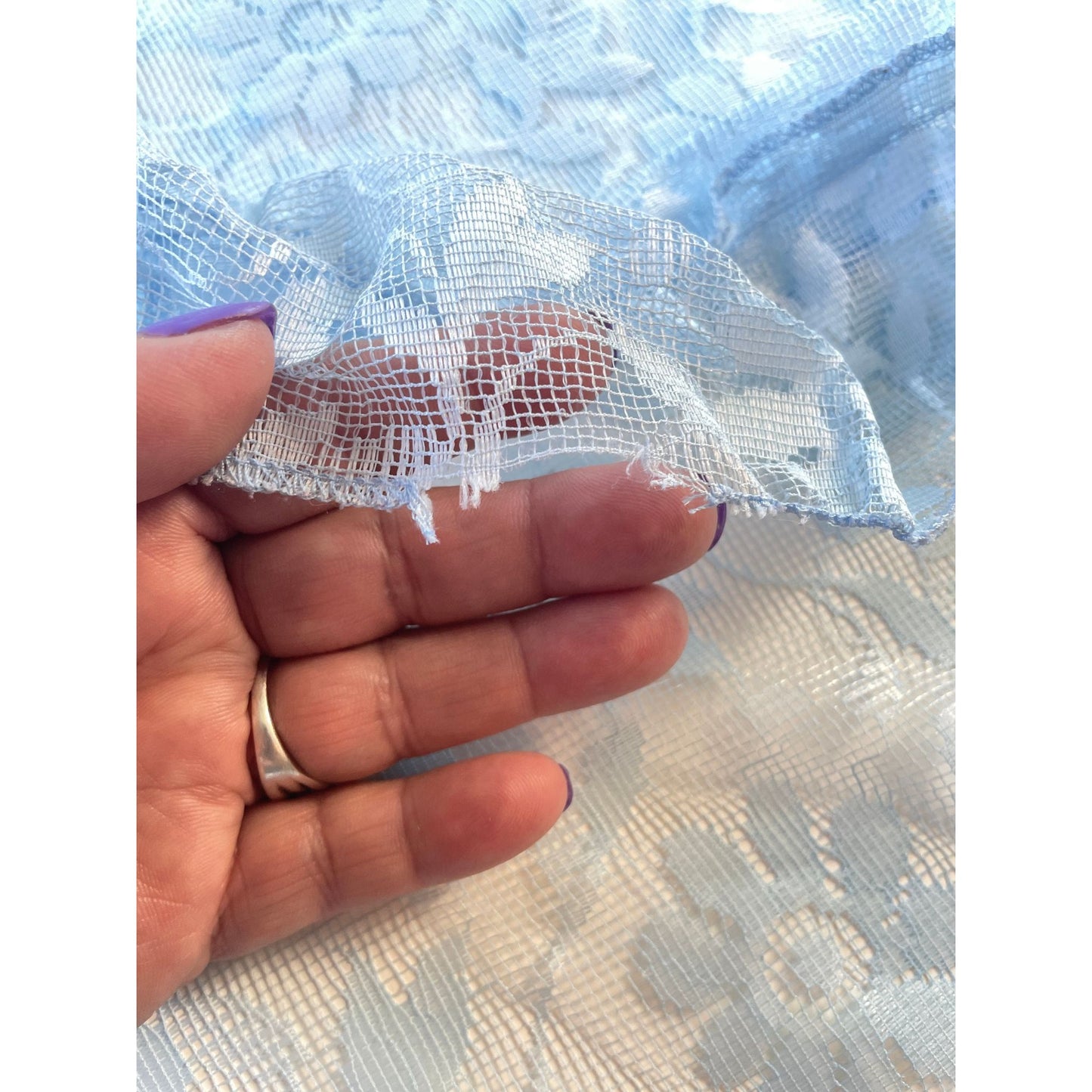 Vintage 70s curtain, blue floral with top ruffle