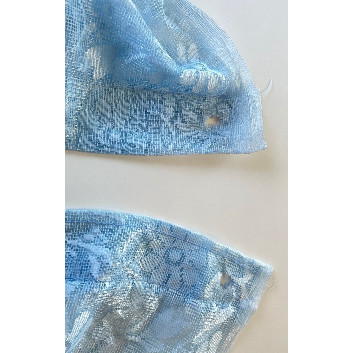 Vintage 70s curtain, blue floral with top ruffle