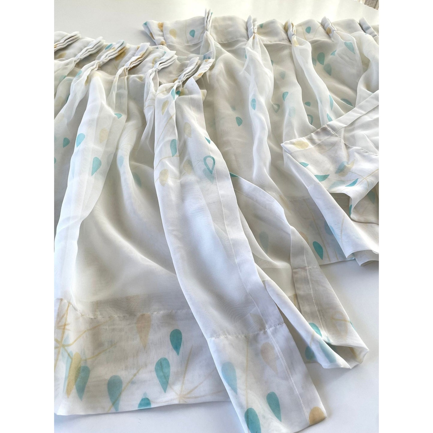 Vintage 50s kitchen curtain, teal yellow white