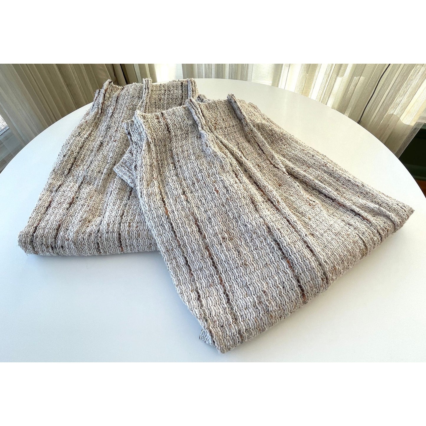 Vintage 70s pleated curtain, ecru, tan, oversized panel