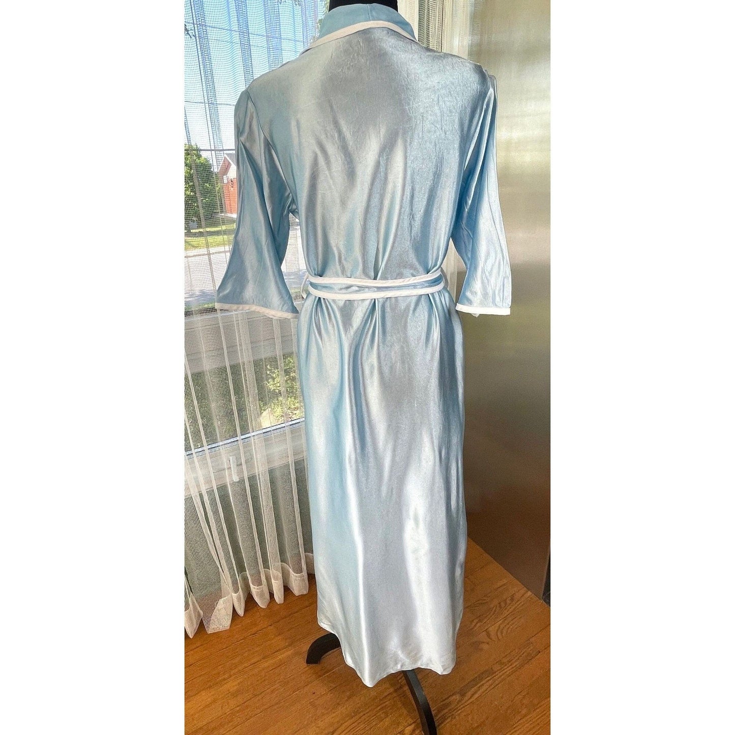 Vintage 80s house dress, baby blue robe