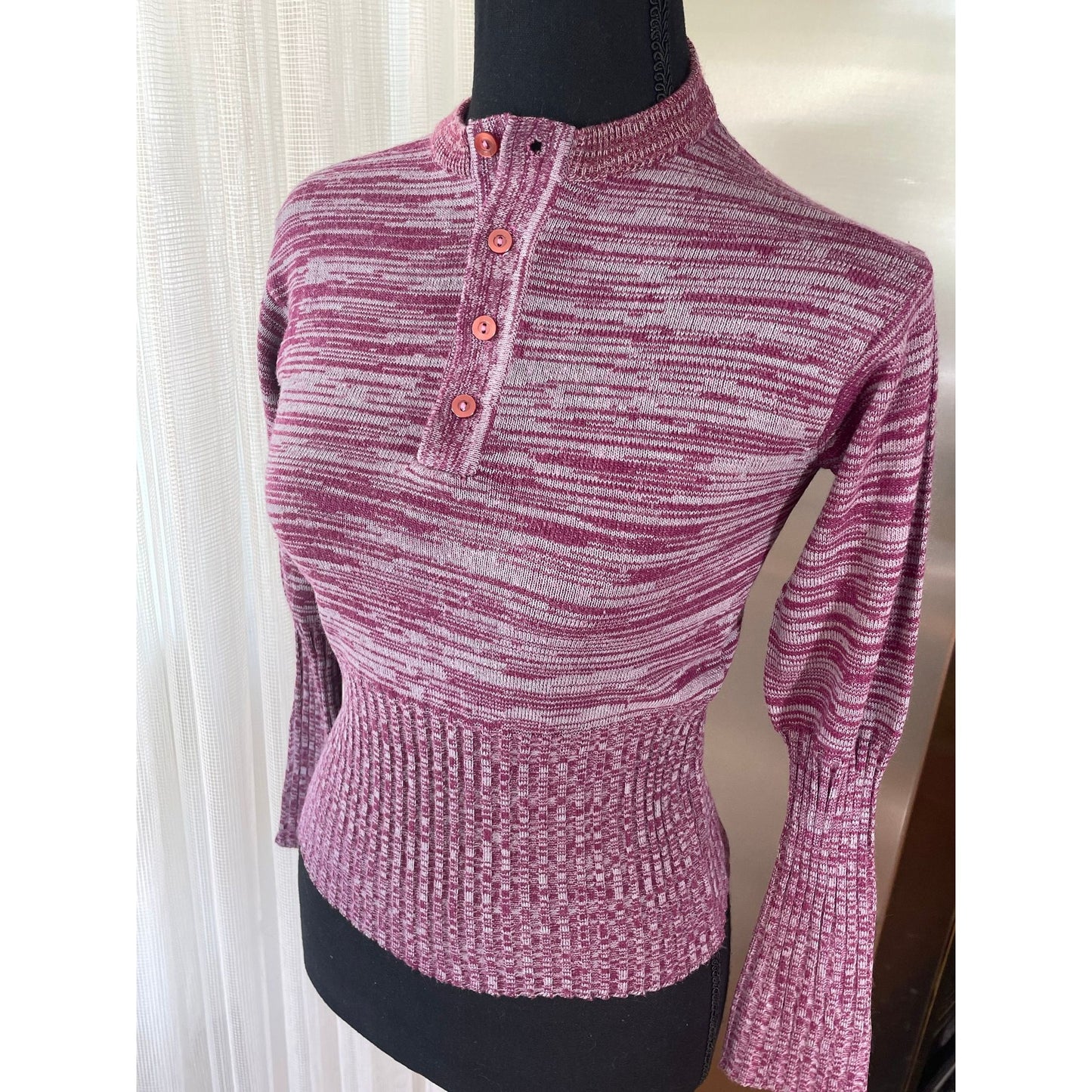 Vintage 1970s burgundy grey knitted top, Sears