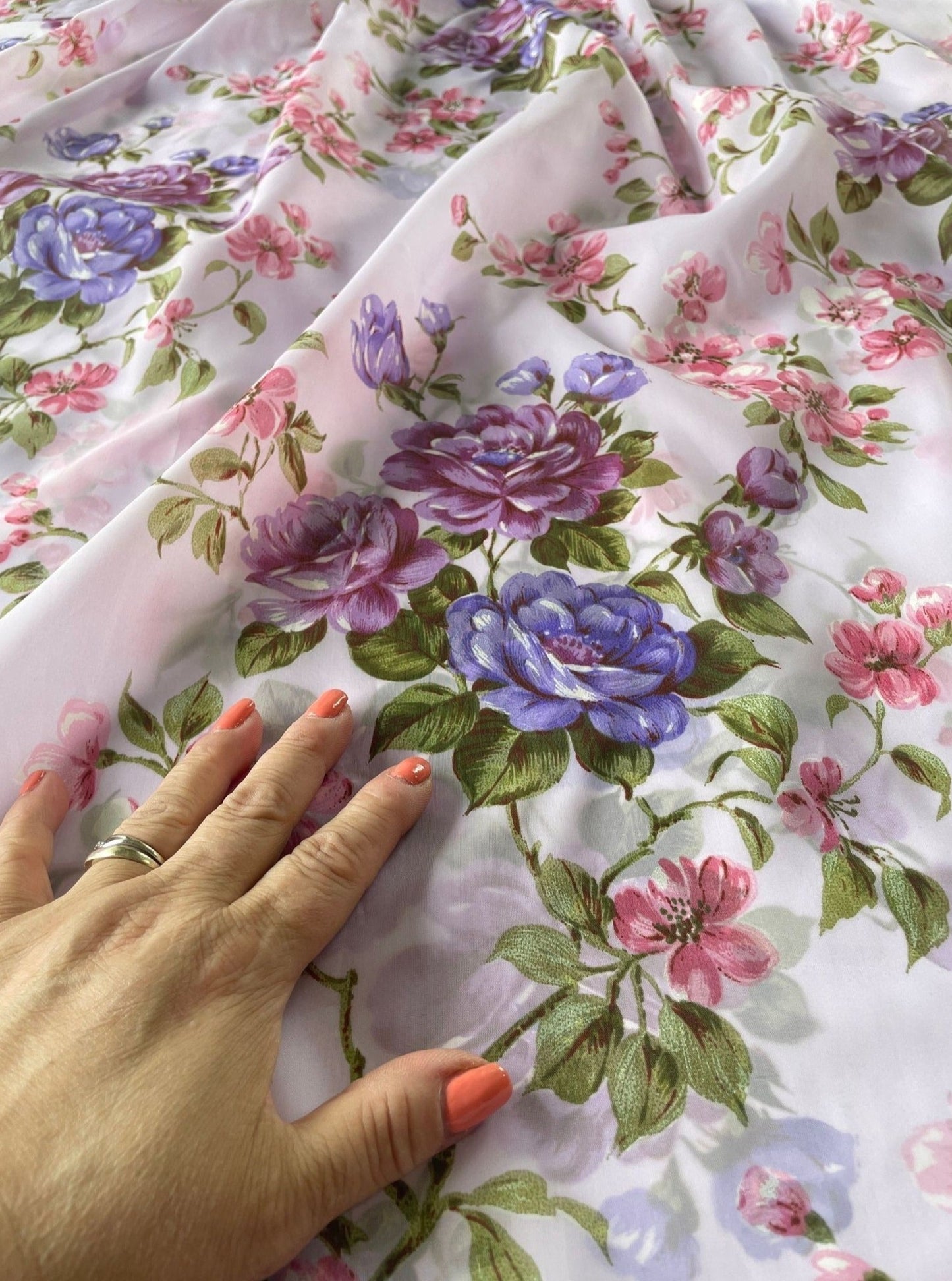 Vintage 60s pleated curtains, purple floral
