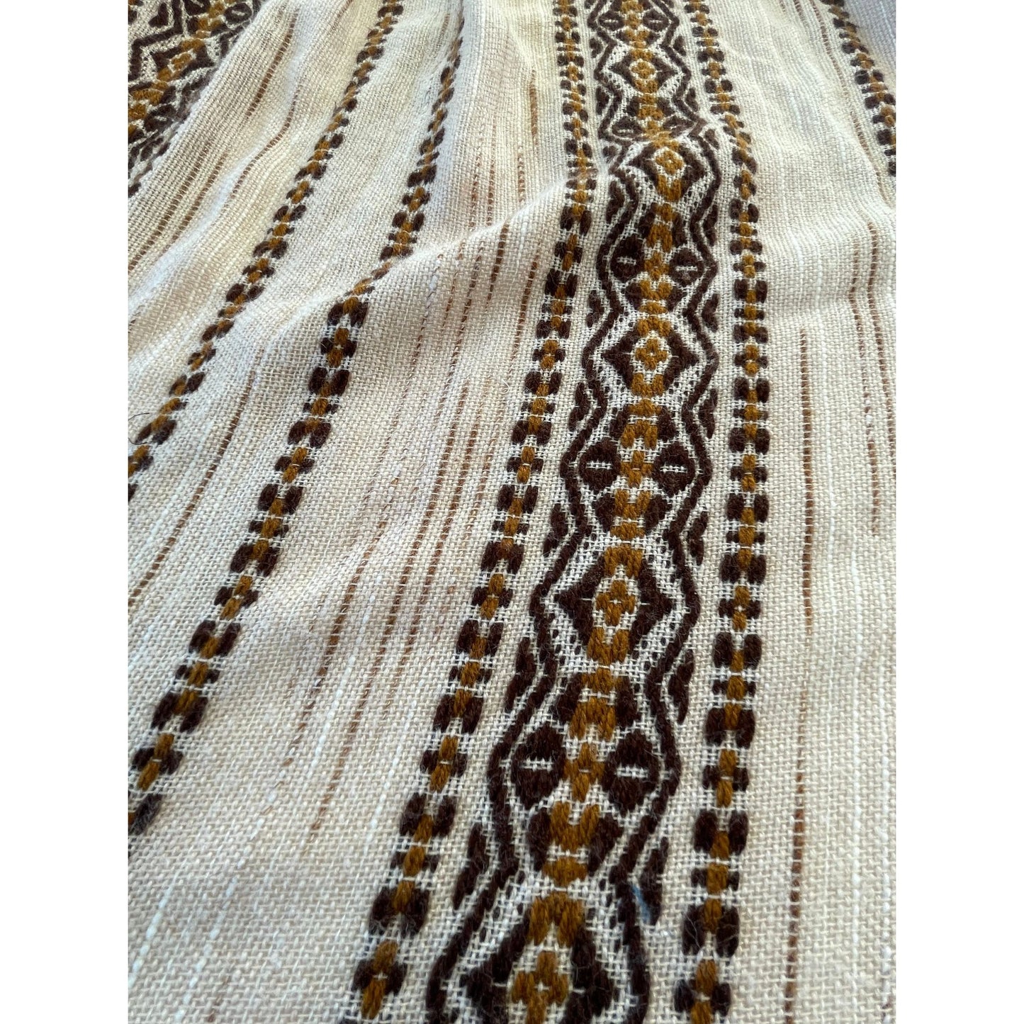 Vintage 70s pleated curtain, beige brown stripes