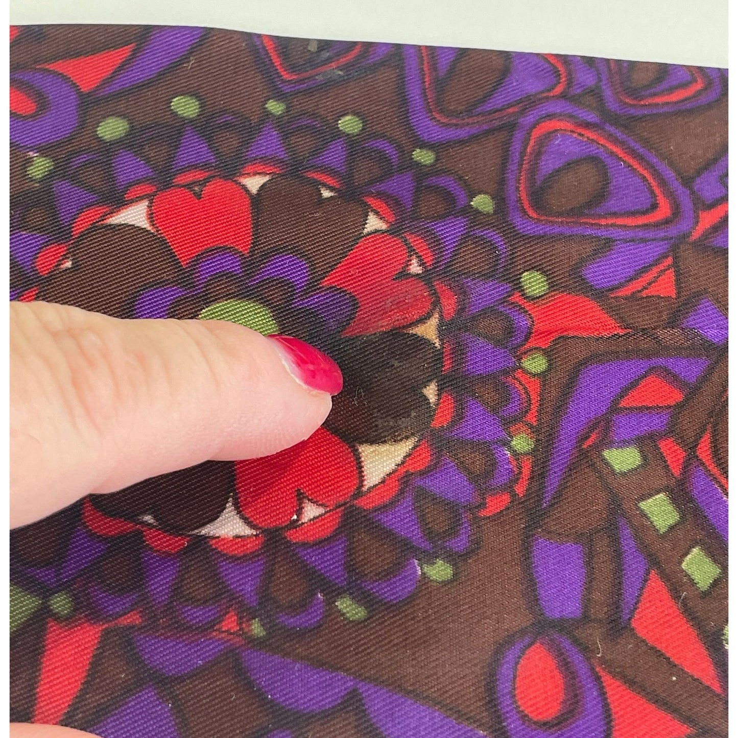 Vintage 1970s boho head scarf, purple, hot pink abstract pattern