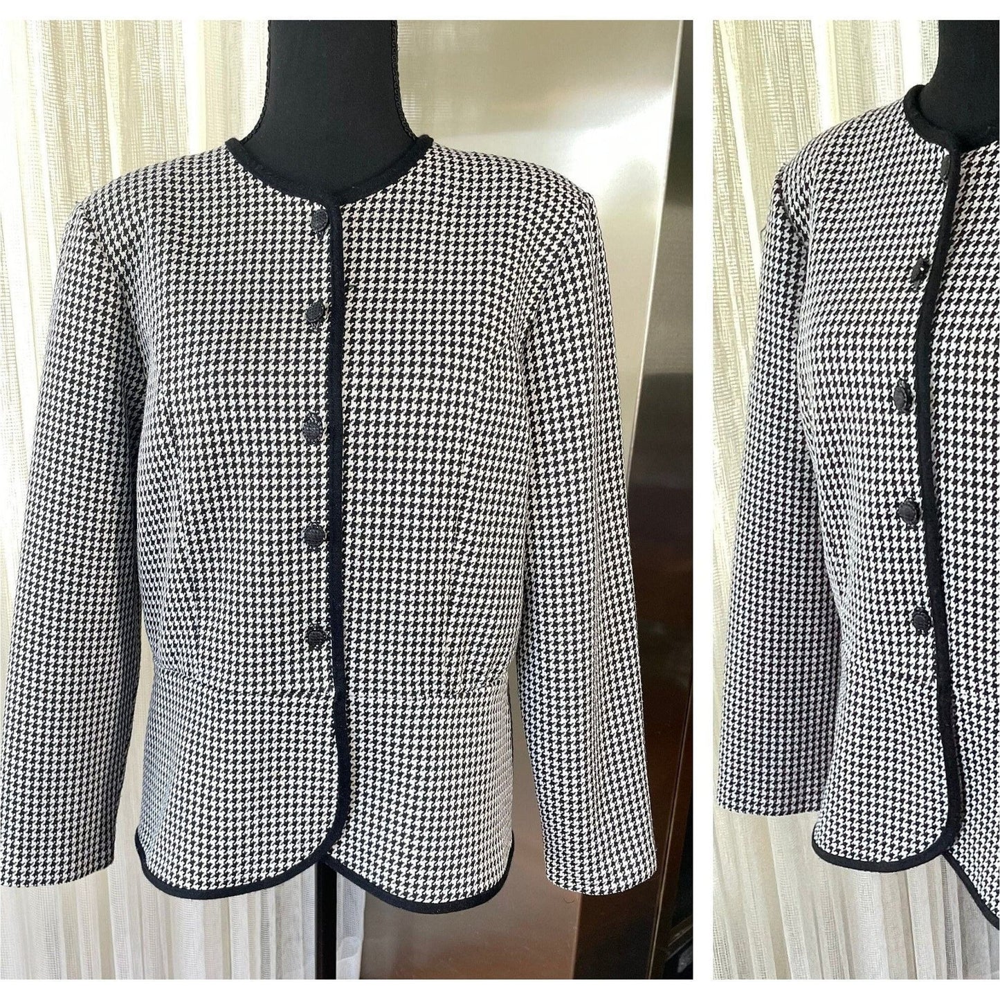 Vintage 80s blazer/ jacket, black and white houndstooth, D'Allaird's