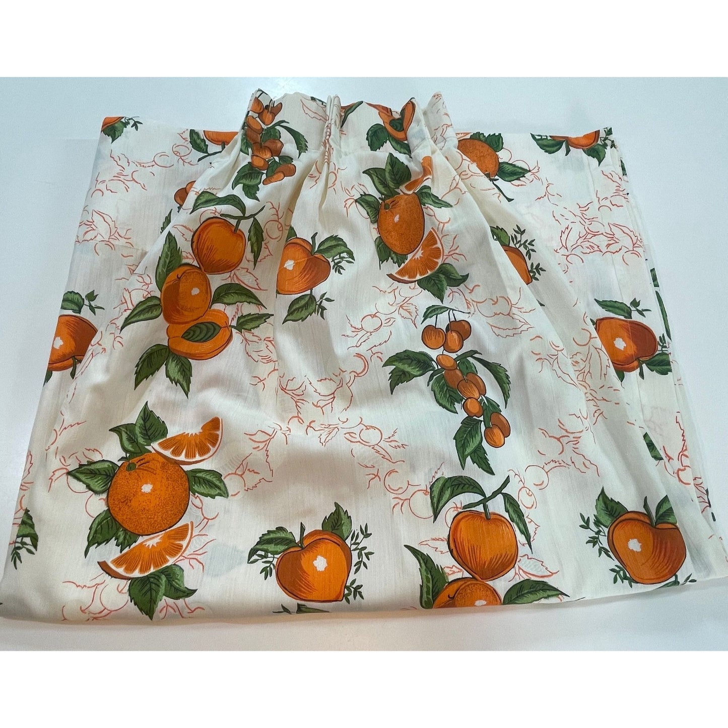 Vintage 50s pleated curtain, orange fruits novelty print
