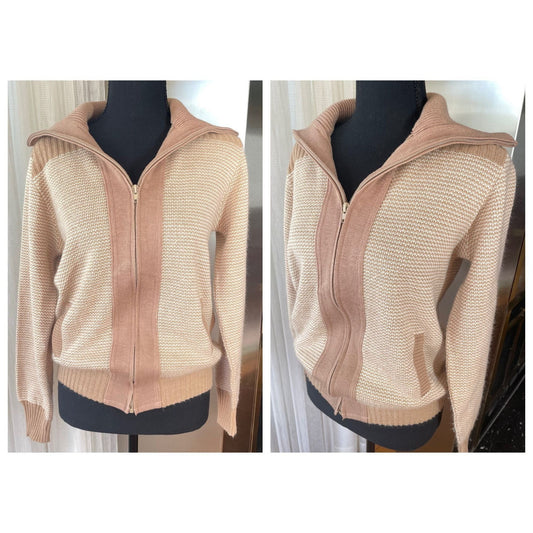 Vintage 80s knitted zipped jacket, unisex cardigan, Sears
