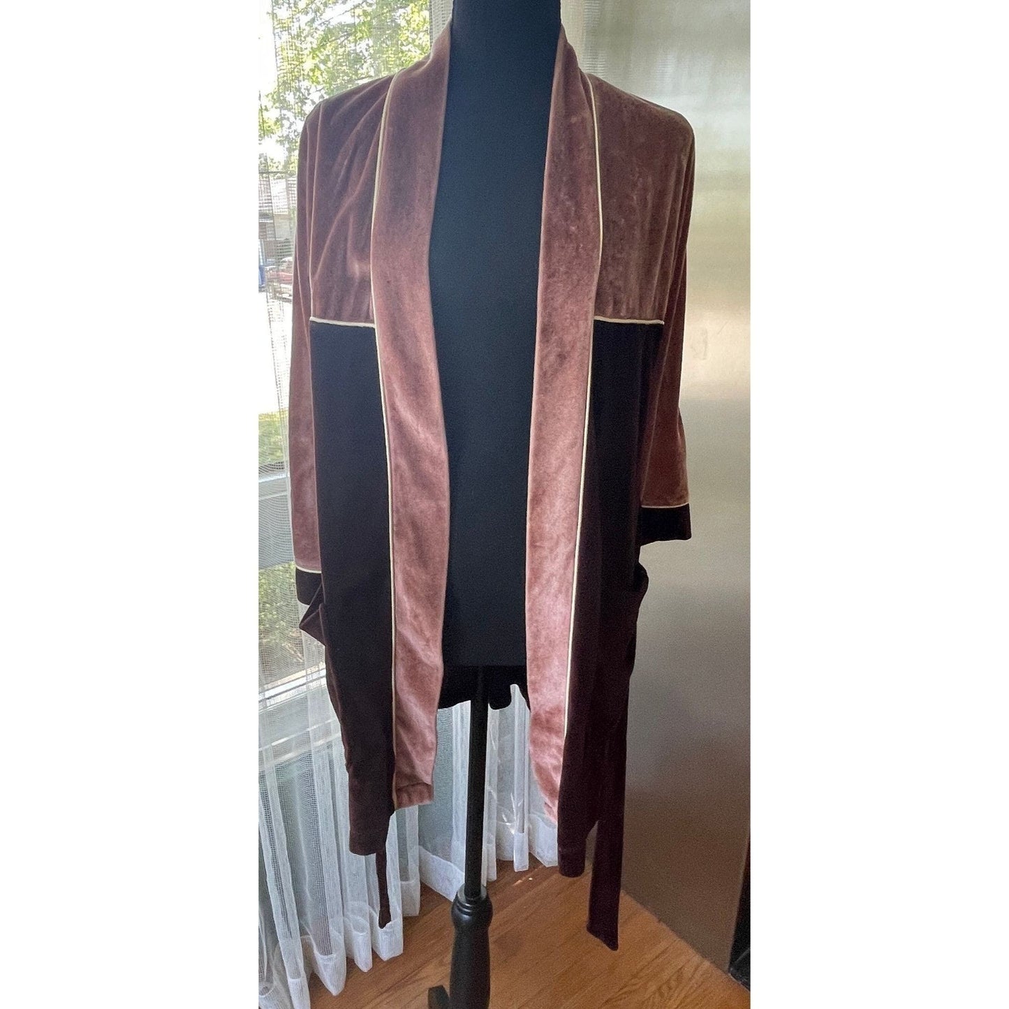 Vintage 1970s bathrobe, Pierre Cardin men's robe, chocolate brown velvet