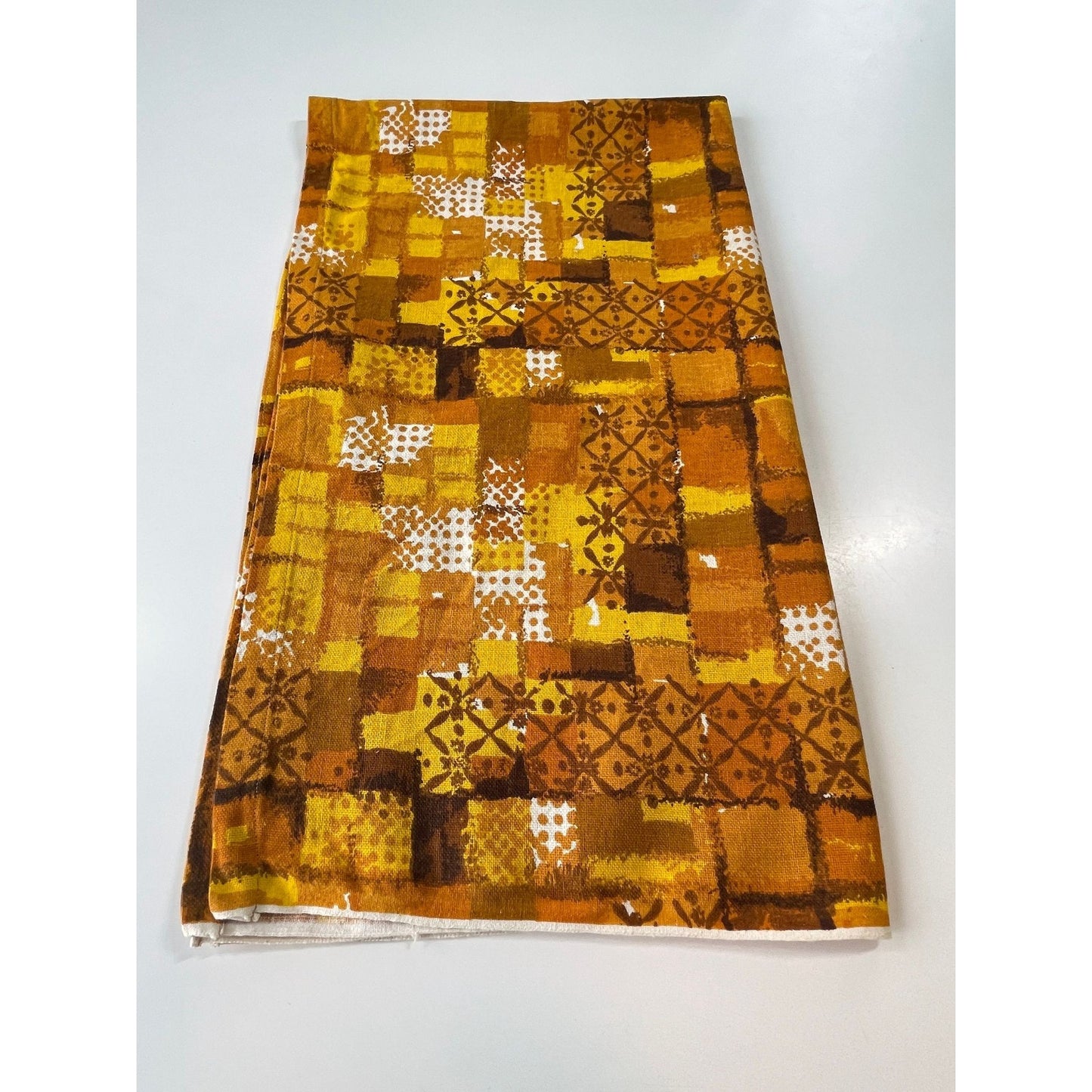 Vintage 60s mod tablecloth, orange geometric pattern