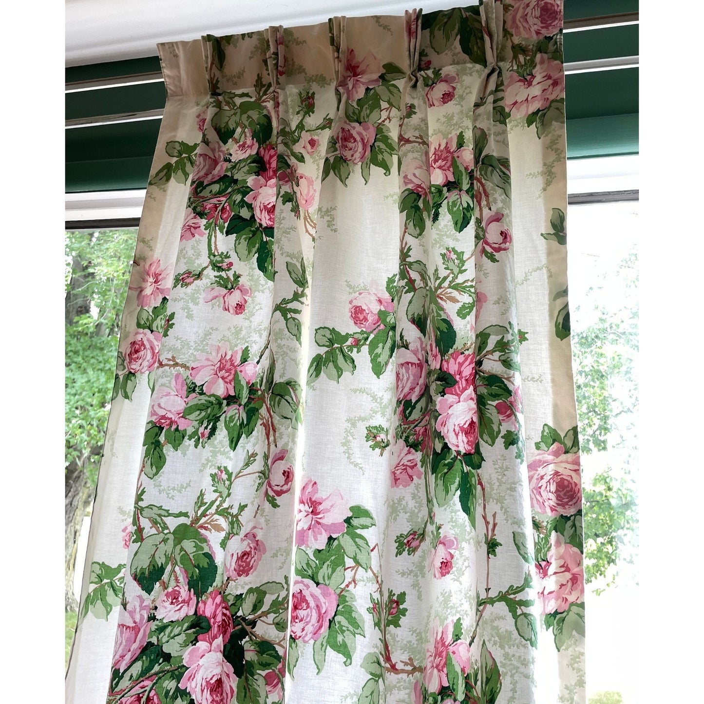 Vintage 70s pleated curtains, pink floral