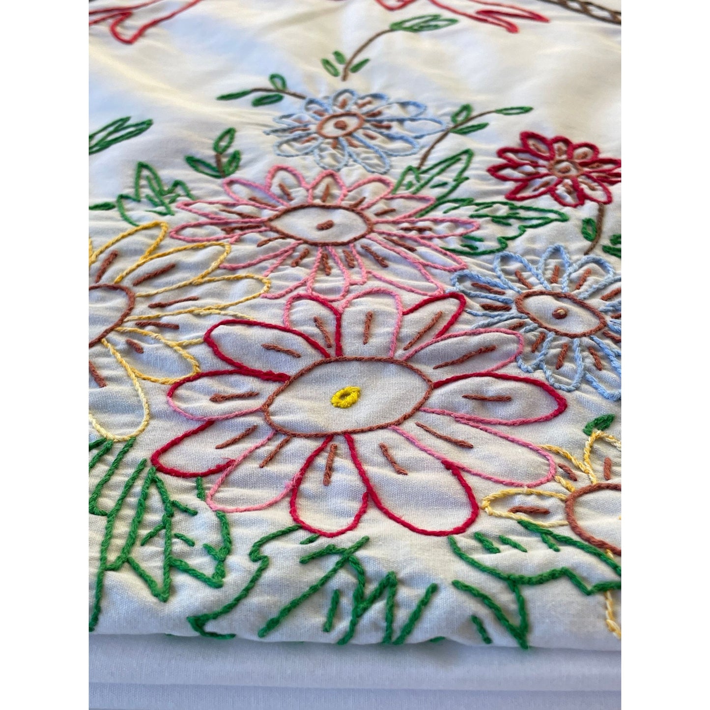 Vintage embroidered rectangular tablecloth, 86" x 48"