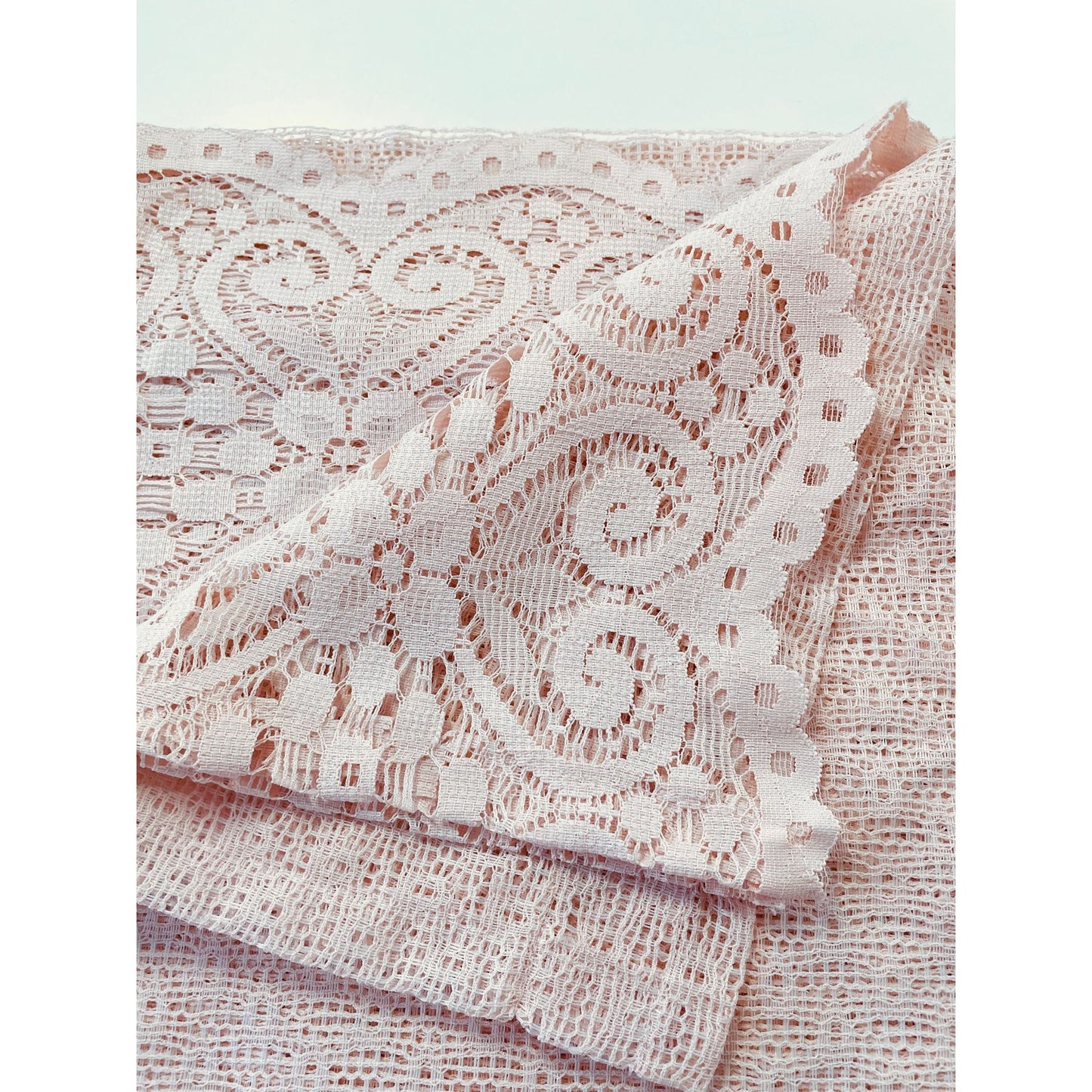 Vintage curtain, pink machine made lace sheer panel