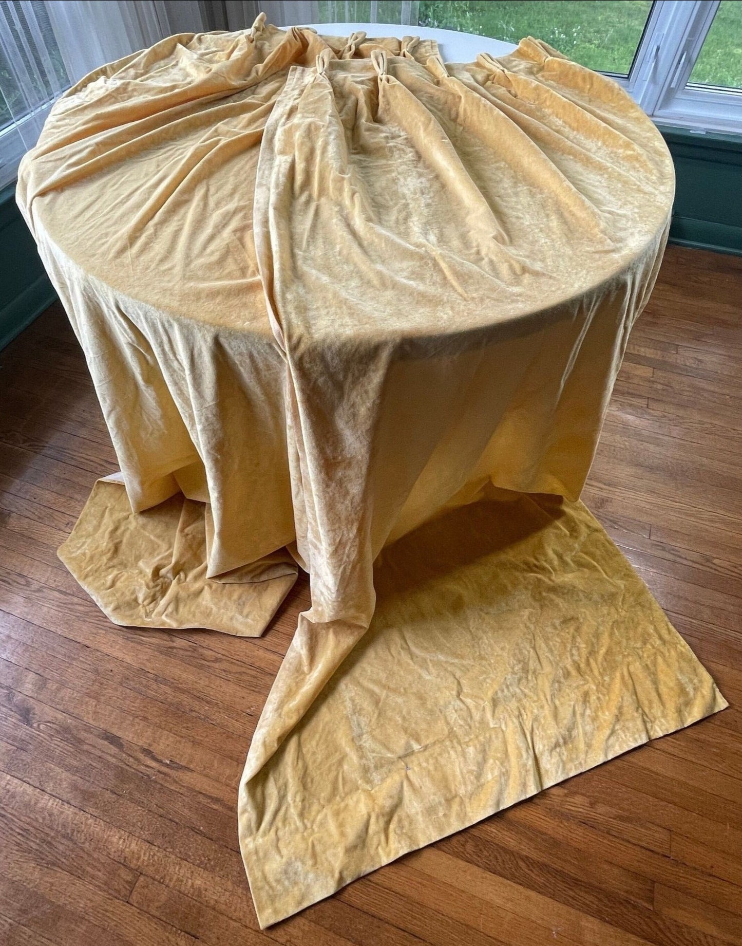 Vintage 70s yellow velvet pleated curtains