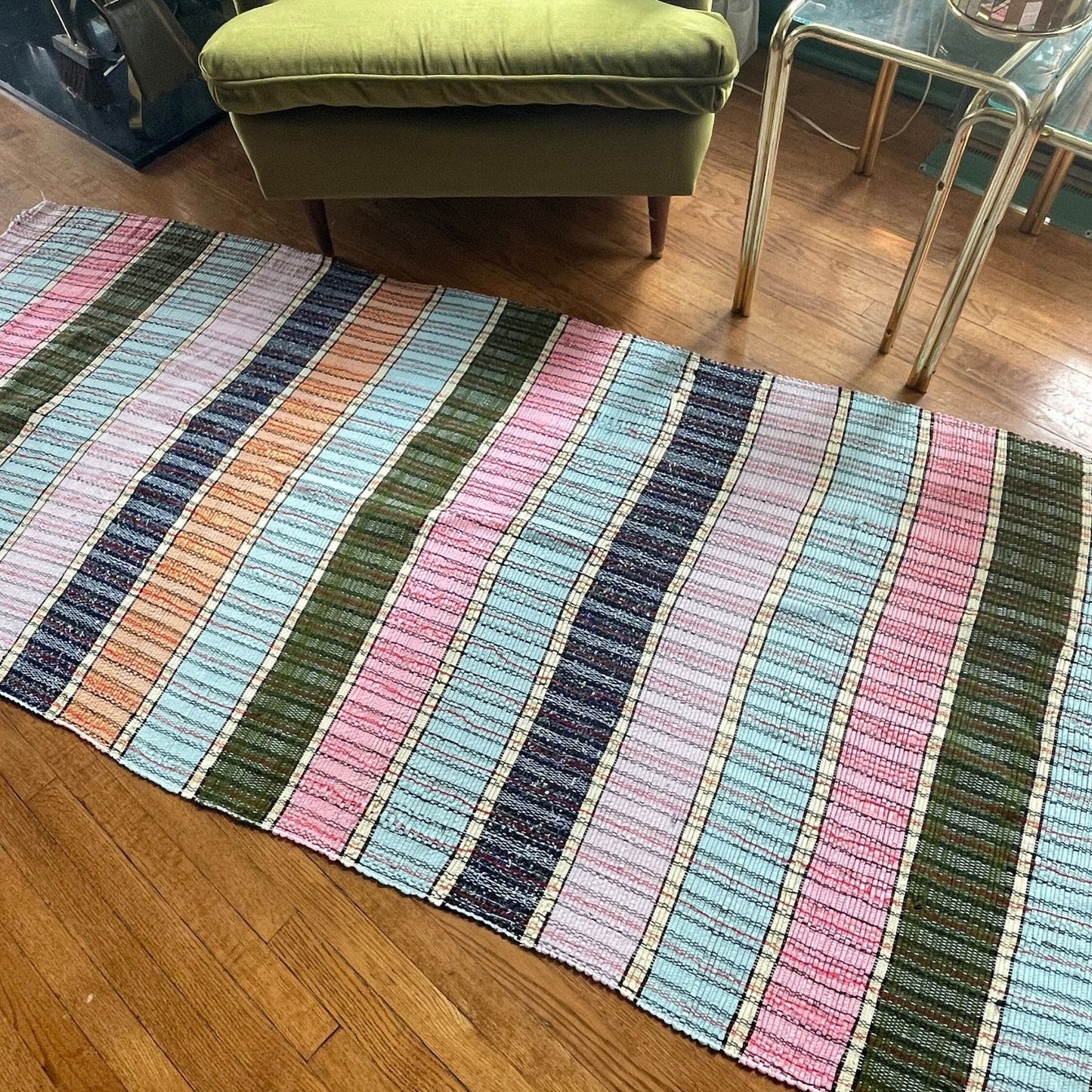 Vintage 1940s kilim runner, handmade traditional Canadian rag rug