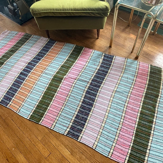 Vintage 1940s kilim runner, handmade traditional Canadian rag rug
