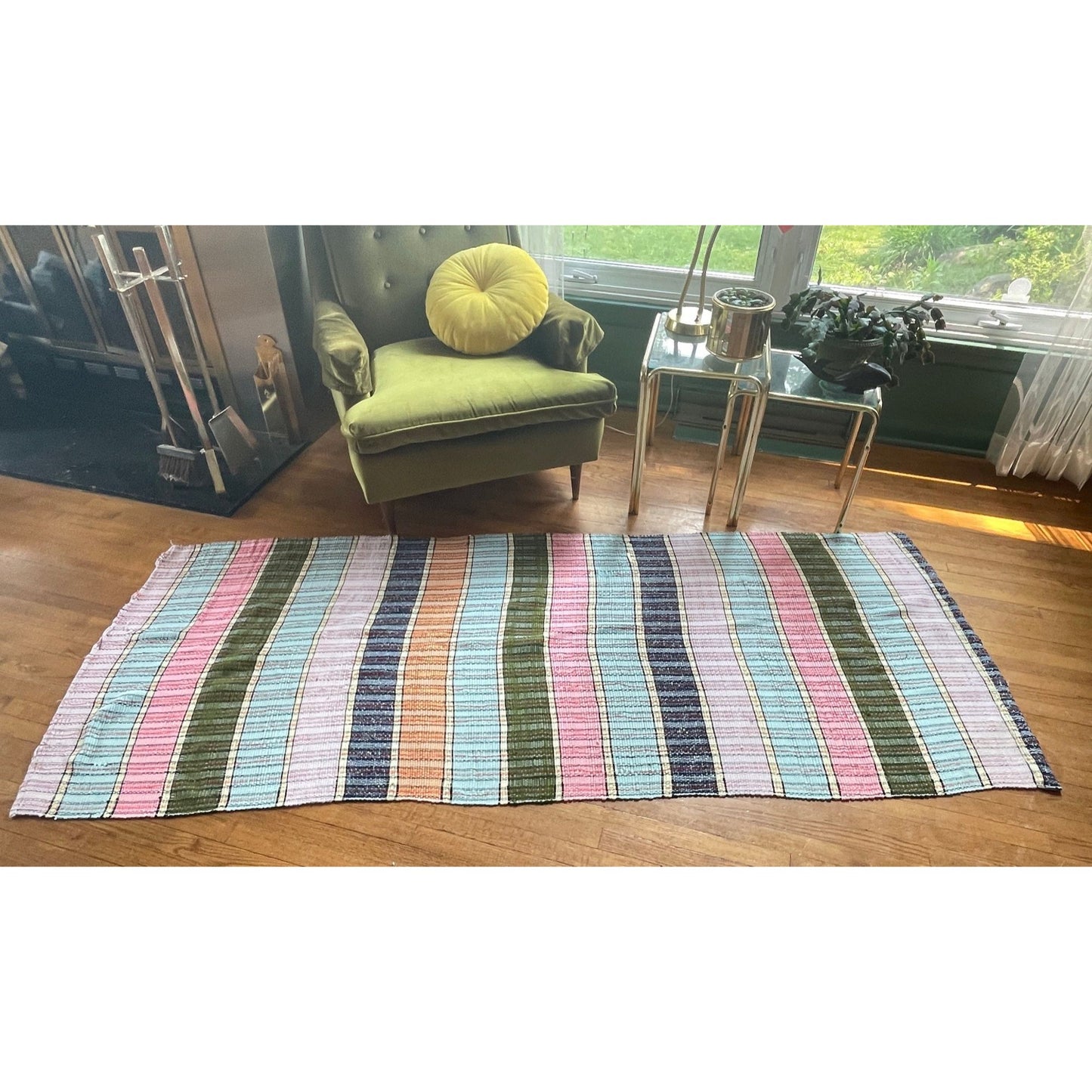 Vintage 1940s kilim runner, handmade traditional Canadian rag rug